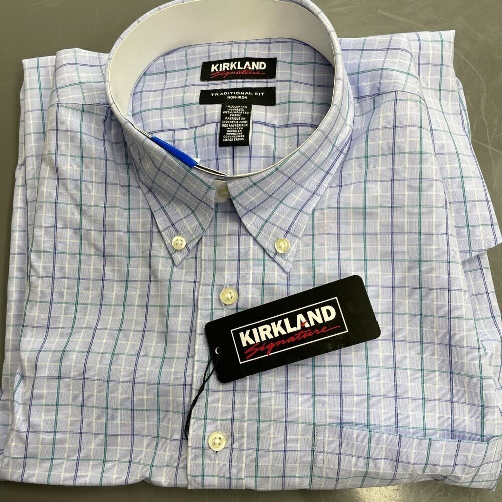 NEW Kirkland Signature Men's 16.5 34/35 Traditional Fit Plaid Button-Down - Picture 2 of 5